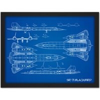 Artery8 Wall Art Print SR-71 Blackbird Habu US Aircraft Spy Plane Blue Plan Large Framed Wall Dรฉcor Art in Light Oak | Size: W18" x H24"