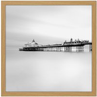Artery8 Wall Art Print Warby Eastbourne Pier Sussex Sea Photo Square Framed Picture 16X16 Inch in Light Oak | Size: W16" x H16"