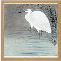 Artery8 Wall Art Print Koson Ohara Little Egret Bird Japan Woodcut Square Framed Picture 16X16 Inch in Light Oak | Size: W16" x H16"