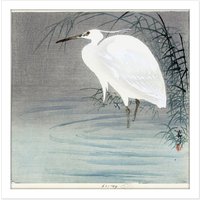 Artery8 Wall Art Print Koson Ohara Little Egret Bird Japan Woodcut Square Framed Picture 16X16 Inch in White | Size: W16" x H16"