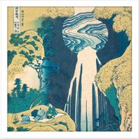 Artery8 Wall Art Print Hokusai Amida Falls Kisokaido Road Japan Waterfall Painting Square Framed Picture 16X16 Inch in White | Size: W16" x H16"
