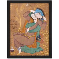 Artery8 Wall Art Print Abbasi The Lovers Persian Painting Large Framed Wall Dรฉcor Art in Black | Size: W18" x H24"