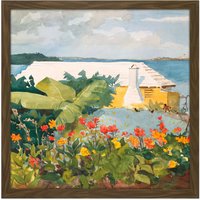 Artery8 Wall Art Print Homer Flower Garden Bungalow Bermuda Painting Square Framed Picture 16X16 Inch in Brown | Size: W16" x H16"