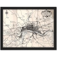 Artery8 Wall Art Print Map Crown 1930 London City England 1660 Plan Chart Large Framed Wall Décor Art in Black | Size: W18" x H24"