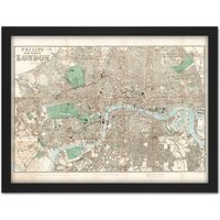 Artery8 Wall Art Print Map Philip 1881 London City England Plan Chart Large Framed Wall Décor Art in Light Oak | Size: W18" x H24"