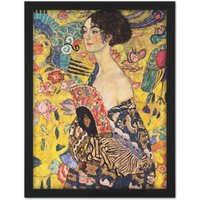 Artery8 Wall Art Print Klimt Lady With Fan Painting Large Framed Wall Décor Art in Light Oak | Size: W18" x H24"