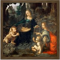 Artery8 Wall Art Print Leonardo Da Vinci Virgin Of The Rocks Painting Square Framed Picture 16X16 Inch in Brown | Size: W16" x H16"