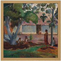 Artery8 Wall Art Print Gauguin The Large Tree Tahiti Painting Square Framed Picture 16X16 Inch in Light Oak | Size: W16" x H16"
