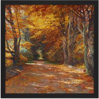 Artery8 Wall Art Print Florian Praterallee Autumn Vienna Trees Painting Square Framed Picture 16X16 Inch in Black | Size: W16" x H16"