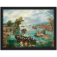 Artery8 Wall Art Print Van De Venne Fishing For Souls Painting Large Framed Wall Dรฉcor Art in Black | Size: W18" x H24"