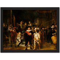 Artery8 Wall Art Print Rembrandt Night Watch Scene The Shooting Company Large Framed Wall Dรฉcor Art in White | Size: W18" x H24"