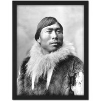 Artery8 Wall Art Print Dobbs Portrait Inuit Man 1903 Vintage Photo Large Framed Wall Décor Art in White | Size: W18" x H24"