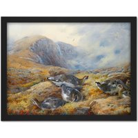 Artery8 Wall Art Print Thorburn Danger Aloft Rock Ptarmigan Bird Painting Large Framed Wall Dรฉcor Art in Light Oak | Size: W18" x H24"