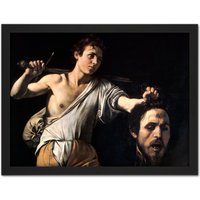Artery8 Wall Art Print Caravaggio David With Head Goliath Religious Painting Large Framed Wall Décor Art in White | Size: W18" x H24"
