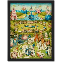 Artery8 Wall Art Print Hieronymus Bosch Garden Earthly Delights Painting Large Framed Wall Décor Art in White | Size: W18" x H24"
