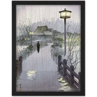 Artery8 Wall Art Print Kasamatsu Shiro Evening Rain Shinobazu Pond Japan Large Framed Wall Décor Art in Light Oak | Size: W18" x H24"