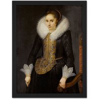 Artery8 Wall Art Print Mesdach Portrait Of Catherine Fourmenois Painting Large Framed Wall Décor Art in Light Oak | Size: W18" x H24"