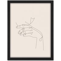 Artery8 Wall Art Print Line Drawing Hand Thinking Minimalist Large Framed Wall Décor Art in Light Oak | Size: W18" x H24"
