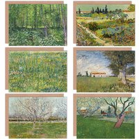 Artery8 Vincent Van Gogh Bloeiende Boerderij Garden Orchard Grass Trees Fine Art Greeting Card Pack of 6 in Green