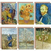Artery8 Vincent Van Gogh Almond Tree Roze Peasant Sunflowers Samaritan Fine Art Greeting Card Pack of 6 in Blue