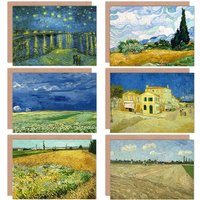 Artery8 Vincent Van Gogh Geploegde Yellow House Wheatfield Cypresses Starry Night Fine Art Greeting Card Pack of 6 in Blue