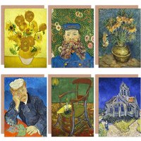Artery8 Vincent Van Gogh Church De Stoel Gachet Vase Roulin Zonnebloemen Fine Art Greeting Card Pack of 6 in Blue