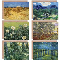 Artery8 Vincent Van Gogh Starry Night Saint Pauls Olive Undergrowth Rose Harvest Fine Art Greeting Card Pack of 6 in Blue