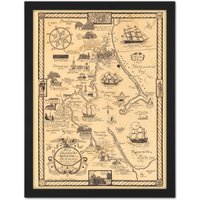 Artery8 Wall Art Print 1929 Pictorial Map Of Plymouth Kingston & Duxbury Large Framed Wall Dรฉcor Art in White | Size: W18" x H24"