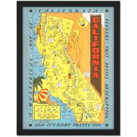 Artery8 Wall Art Print Map Lindgren 1948 California Pictorial Large Framed Wall Décor Art in White | Size: W18" x H24"