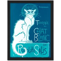 Artery8 Wall Art Print Le Chat Blanc De Rodolphe Salis White Black Cat Large Framed Wall Dรฉcor Art | Size: W18" x H24"