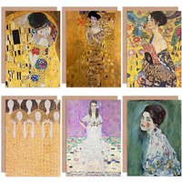 Artery8 Gustav Klimt Portrait Lady Fan Kiss Adele Bloch Bauer Fine Art Greeting Card Pack of 6 in Yellow