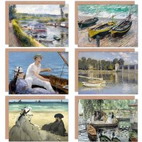 Artery8 Renoir Monet Manet Fishing Boats Water Beach Mixed Fine Art Greeting Card Pack of 6
