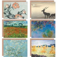 Artery8 Monet Koson Van Gogh Hokusai Flowers Poppy Blossom Mixed Fine Art Greeting Card Pack of 6 in Blue