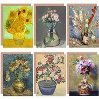 Artery8 Renoir Koson Van Gogh Manet Sunflowers Bouquet Vase Mixed Fine Art Greeting Card Pack of 6