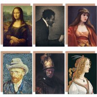 Artery8 Botticelli Rembrandt Van Gogh Falero Seurat Da Vinci Mixed Fine Art Greeting Card Pack of 6 in Grey