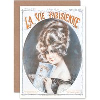 Artery8 La Vie Parisienne Woman Reading Magazine Cover Greetings Card