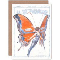 Artery8 La Vie Parisienne Summer Butterfly Magazine Cover Greetings Card in Red