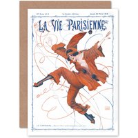 Artery8 La Vie Parisienne Carnival Clown Magazine Cover Greetings Card in White