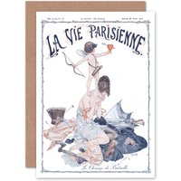 Artery8 La Vie Parisienne Cupid Love Battlefield Magazine Cover Greetings Card in White