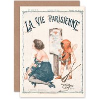 Artery8 La Vie Parisienne Heartbreak Cupid Love Magazine Cover Greetings Card in Beige