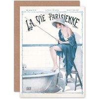 Artery8 La Vie Parisienne Fishing in Bath Magazine Cover Greetings Card in Blue