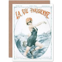 Artery8 La Vie Parisienne Crab Bite Swimming Magazine Cover Greetings Card in White