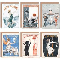 Artery8 La Vie Parisienne French Woman Dream Love Swimming Greeting Cards With Envelopes Pack of 6 in Beige