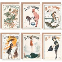 Artery8 La Vie Parisienne French Woman Seasons Umbrella Dog Greeting Cards With Envelopes Pack of 6 in Off-White