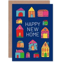 Artery8 Happy New Home Houses Greetings Card in Blue