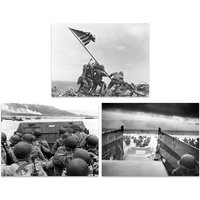 Artery8 Wall Art Print Pack of 3 US Military Victory Japan World War 2 Iwo Jima D-Day Normandy Large Poster Set