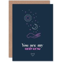 Artery8 Hand Line Art You Are My Universe Sun Moon Love Greetings Card in Dark Navy