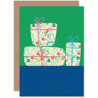 Artery8 Christmas Bright Floral Collage Gifts Greetings Card in Green
