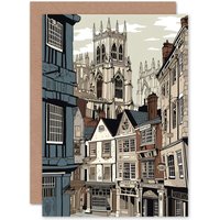 Artery8 Shambles Street Cityscape with York Minster Towers Travel Birthday Card