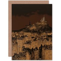 Artery8 Edinburgh Castle Over Old Town Cityscape at Night Travel Birthday Card